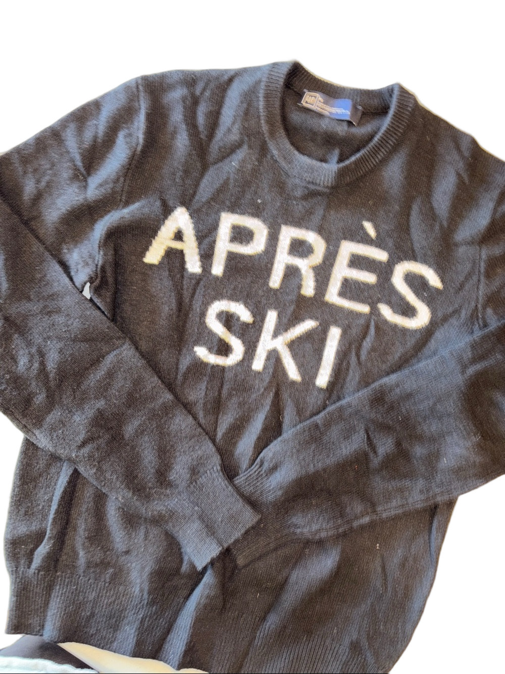 GAP Black Crew Neck Wool Blend "APRÈS SKI" Knit Sweater - Size